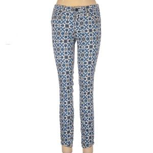 Zara Women Blue Floral Print Mid Rise Slim Fit Stretch soft Denim Size 8